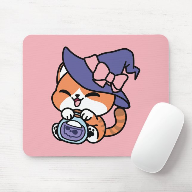 Tapis De Souris Brassin de sorcière tigrée – Joli design de chat d (Avec souris)