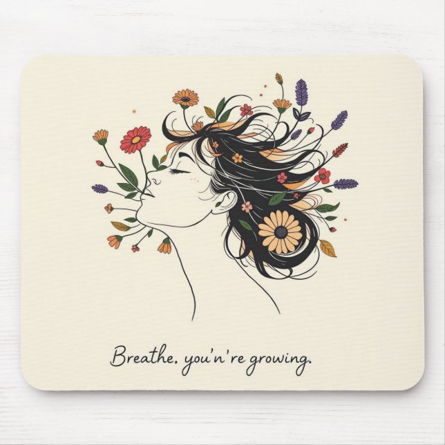 Tapis De Souris “Breathe, You’re Growing” Floral Mindfulness pad (Devant)