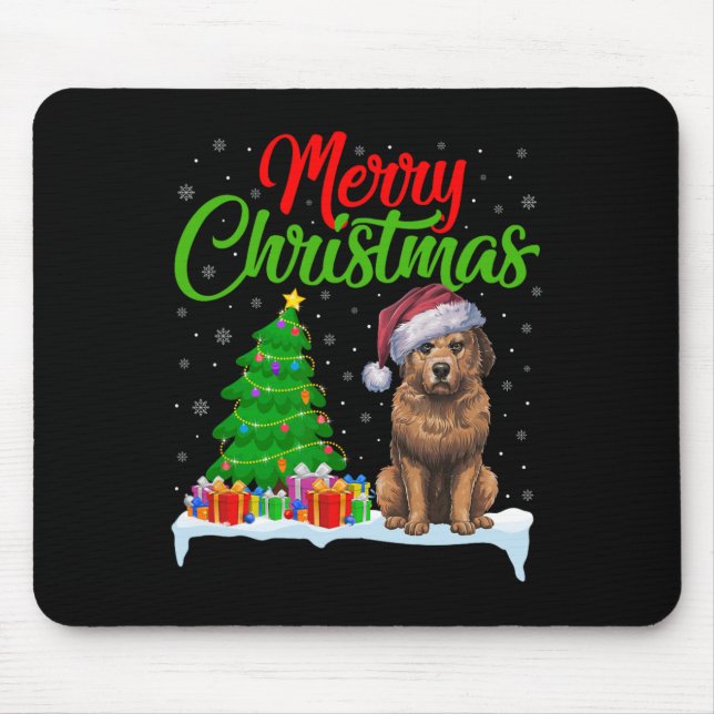 Tapis De Souris Briard Chien de Noël Lumières Arbre de Noël Funky  (Devant)