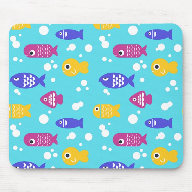 Tapis De Souris Bright Colorful Cartoon Fish Pattern Blue (Devant)