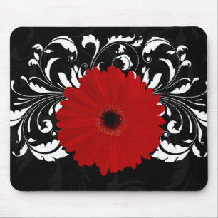 Tapis De Souris Bright Red Gerbera Daisy on Black