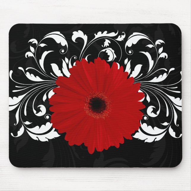 Tapis De Souris Bright Red Gerbera Daisy on Black (Devant)