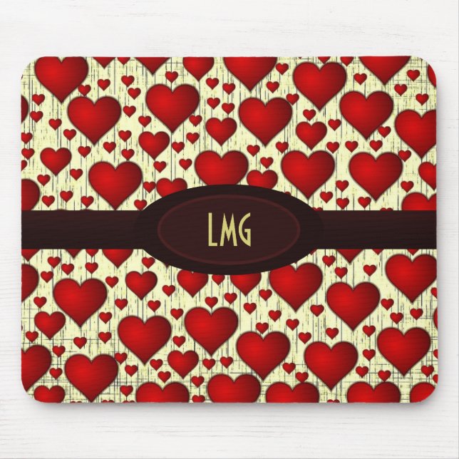 Tapis De Souris Bright Red Hearts Pattern with Burgundy Nameplate (Devant)