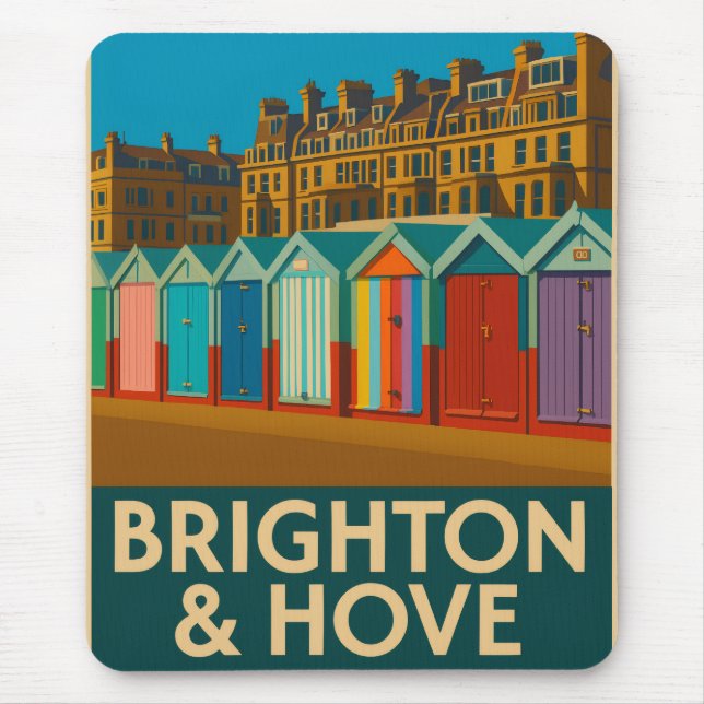 Tapis De Souris Brighton Beach Huts - Imprimer de bord de mer colo (Devant)