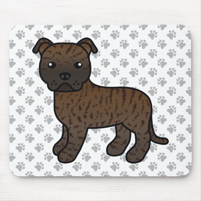 Tapis De Souris Brindle Anglais Staffie Cute Cartoon Chig & Paws (Devant)