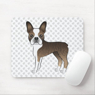 Tapis De Souris Brindle Boston Terrier Cute Cartoon Dog & Paws