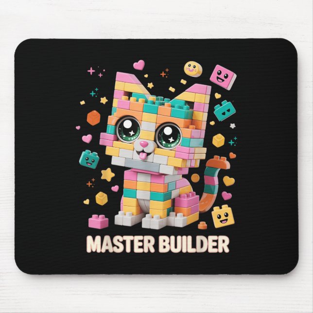Tapis De Souris Briques de construction de chat Maître constructeu (Devant)