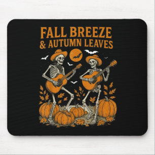 Tapis De Souris Brise d'automne et squelette jouant du Gui aux feu
