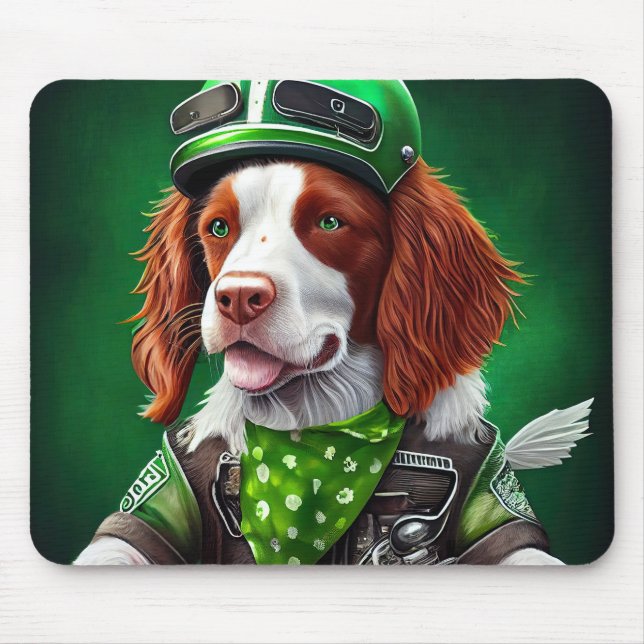 Tapis De Souris Brittany Spaniel conduite vélo St. Patrick's Day (Devant)