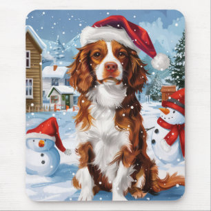 Tapis De Souris Brittany Spaniel Dog Winter Wonderland Noël