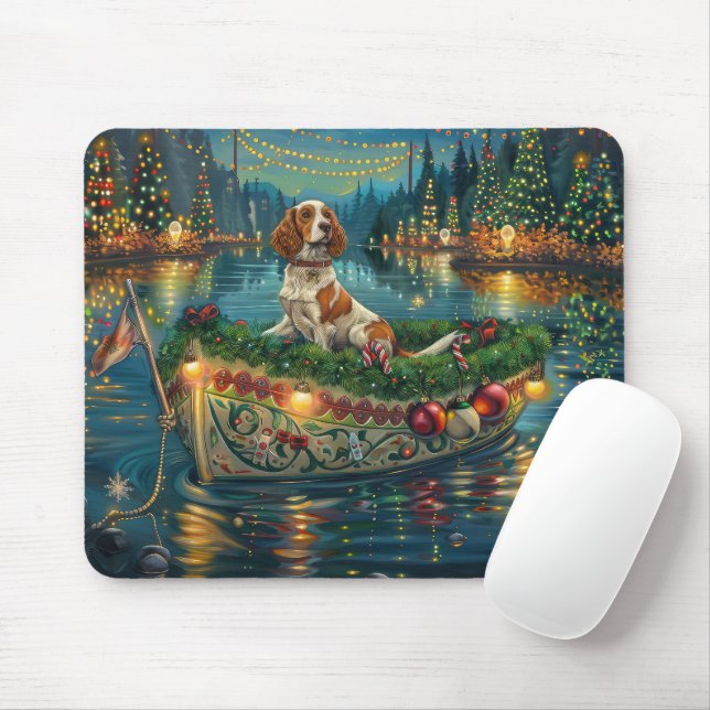 Tapis De Souris Brittany Spaniel Noël Festive Voyage (Avec souris)