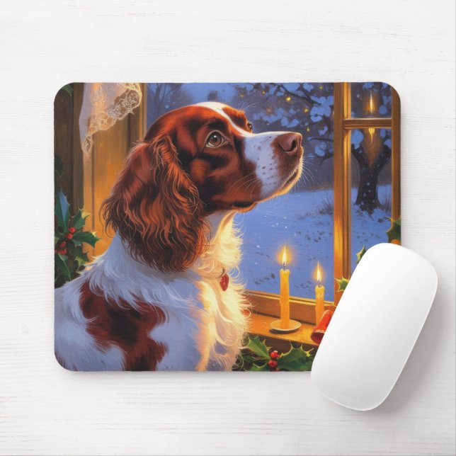 Tapis De Souris Brittany Spaniel with Christmas Lights Holiday  (Avec souris)