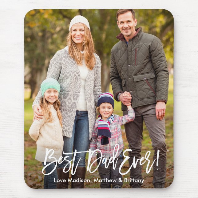 Tapis De Souris Brochure moderne Script photo meilleur papa jamais (Devant)
