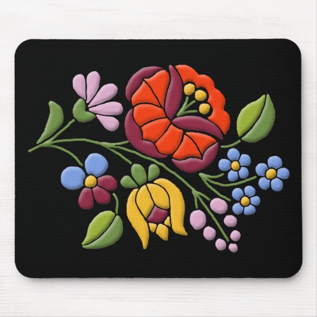 Tapis De Souris Broderie de Kalocsa - noir hongrois BG d'art (Devant)