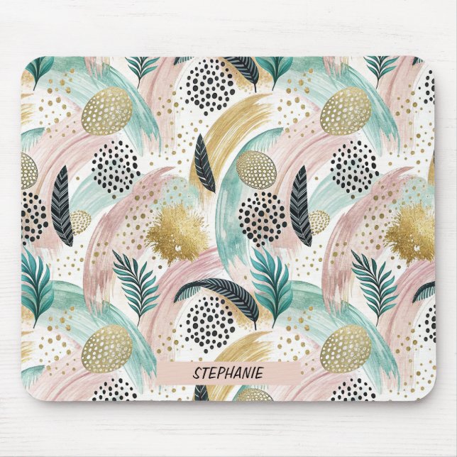 Tapis De Souris Brosse botanique et Abstraite or (Devant)
