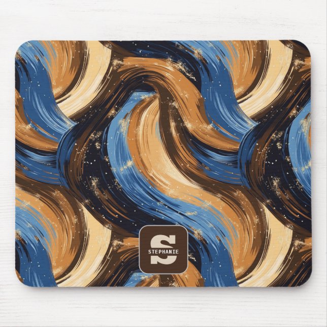 Tapis De Souris Brosses Abstraites en bleu et Brown (Devant)