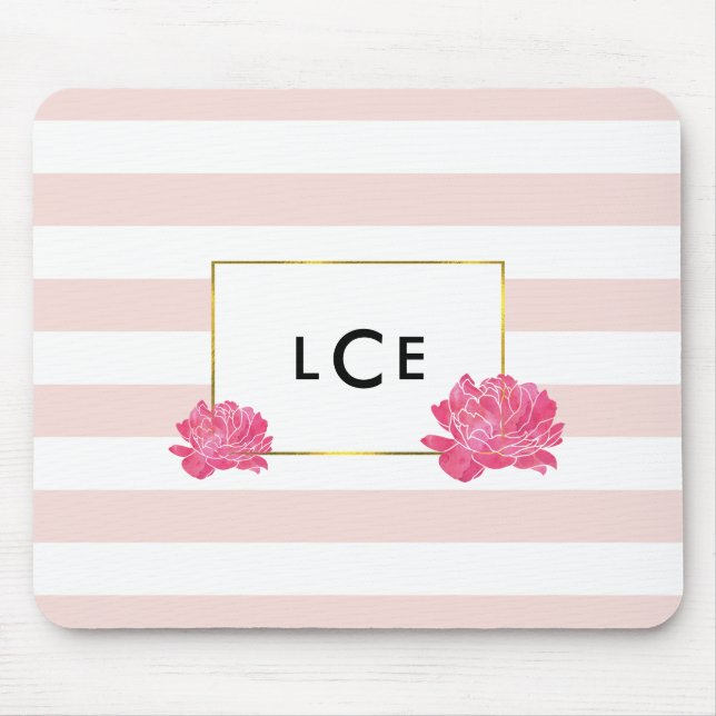 Tapis De Souris Brouille et poitrine rose Monogramme Mousepad (Devant)