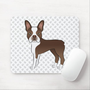 Tapis De Souris Brown And White Boston Terrier Cartoon Dog & Paws