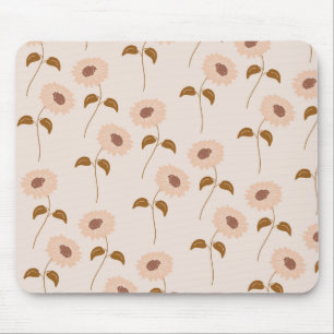 Tapis De Souris Brown Beige Retro Y2K Hippie Motif de tournesol