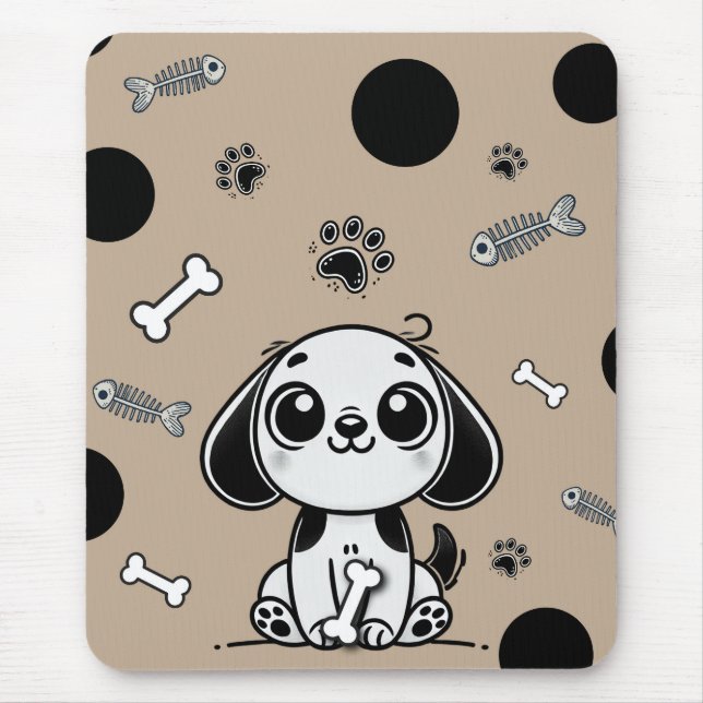 Tapis De Souris Brown & Black Poisson Bones Chien Chien Chien Chie (Devant)