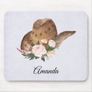 Tapis De Souris Brown Cowgirl Hat with Pink Flowers