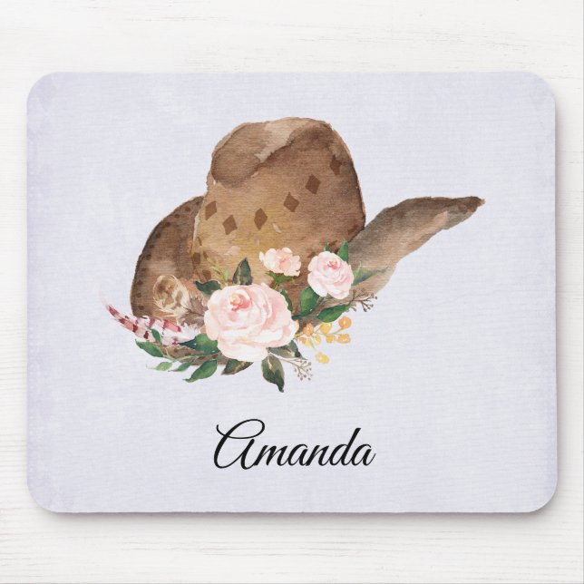 Tapis De Souris Brown Cowgirl Hat with Pink Flowers (Devant)