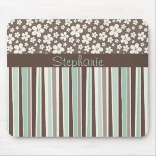 Tapis De Souris Brown Floral Personnalisable Souris Monogram