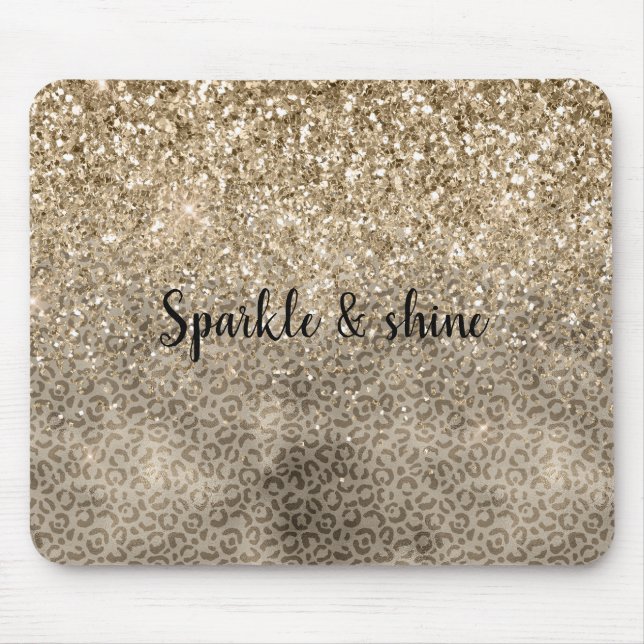 Tapis De Souris Brown Leopard Print Gold Glitter sparkle (Devant)