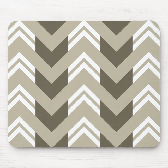 Tapis De Souris Brown moderne, beige, motif blanc de Chevron (Devant)