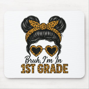 Tapis De Souris Bruh Im En 1ère Classe Messy Hair Bun Leopard Back
