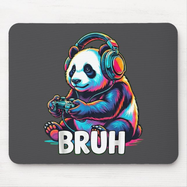 Tapis De Souris Bruh Panda Gamer With Headphones Controller  (Devant)