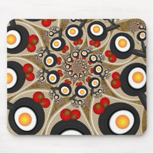 Tapis De Souris Brunch Fractal Art Drôle Nourriture, Tomates, Oeuf