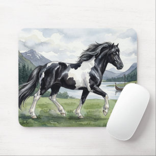 Tapis De Souris Brunskjottur Poney islandais noir et blanc