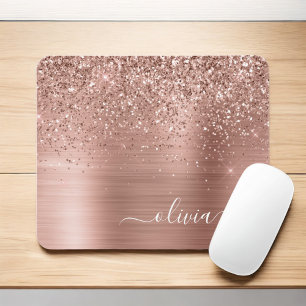 Tapis De Souris Brushed metal rose Gold Pink Glitter Monogram