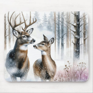 Tapis De Souris Buck and Doe In Winter Woods