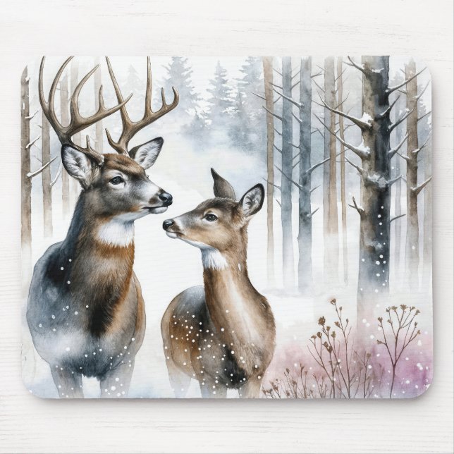 Tapis De Souris Buck and Doe In Winter Woods (Devant)