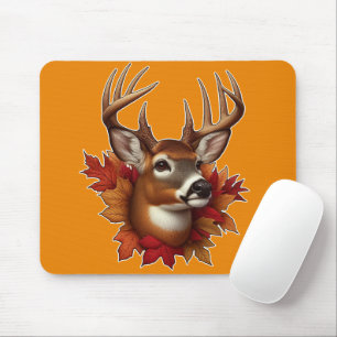 Tapis De Souris Buck Deer entouré de feuilles d'automne