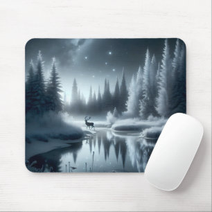 Tapis De Souris Buck In A Winter River la nuit