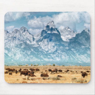 Tapis De Souris Buffalo au-dessous des montagnes grandes de Teton