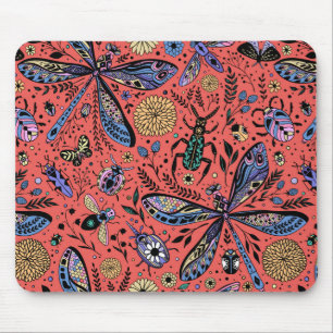 Tapis De Souris Bugs de Doodle sur corail rouge