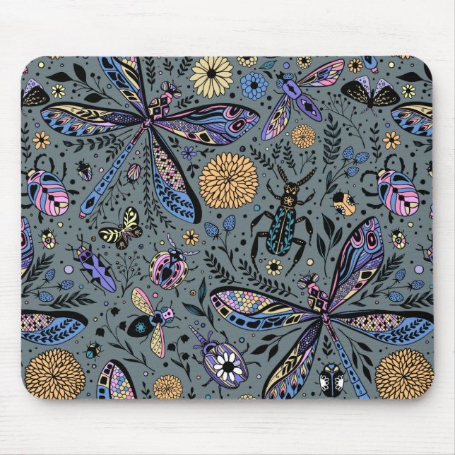 Tapis De Souris Bugs de Doodle sur le gris de latte (Devant)