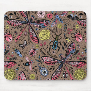 Tapis De Souris Bugs de Doodle sur mocha brown
