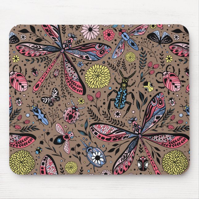 Tapis De Souris Bugs de Doodle sur mocha brown (Devant)