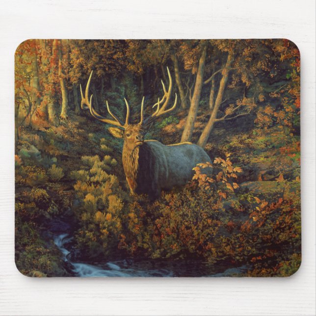 Tapis De Souris Bull Elk dans la forêt d'automne (Devant)