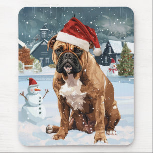 Tapis De Souris Bull Mastiff Chien hiver Merveilles pays Noël Joie