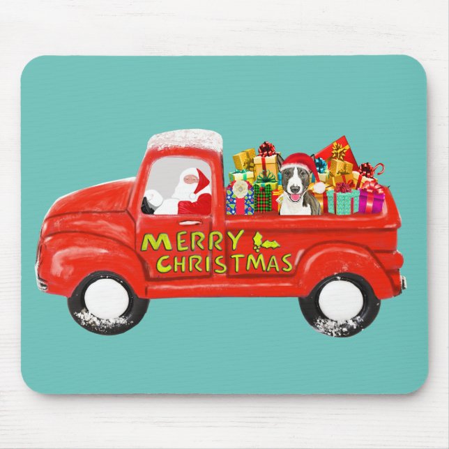 Tapis De Souris Bull Terrier Chien de livraison de Noël Camion (Devant)