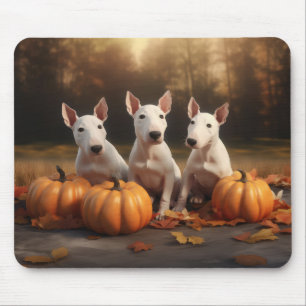 Tapis De Souris Bull Terrier Chiot Automne Citrouille de plaisir