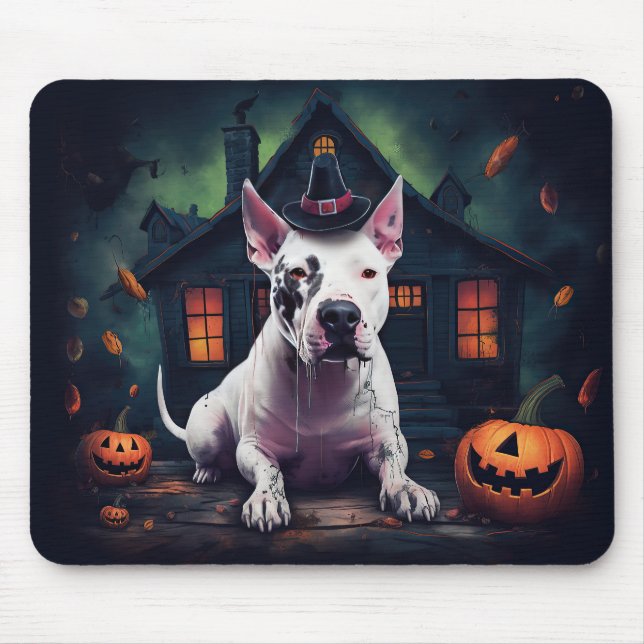 Tapis De Souris Bull Terrier Citrouille Halloween effroi (Devant)