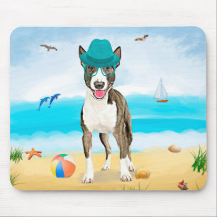 Tapis De Souris Bull Terrier Dog sur la plage
