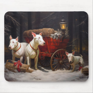 Tapis De Souris Bull Terrier enneigé Traîneau Décor de Noël